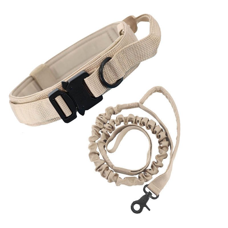 Tactical Dog Collar – Wide 3.8cm Padded Nylon Collar with Handle & Quick-Release Buckle | M, L, XL | Collar Only or 2-Piece Set with Leash