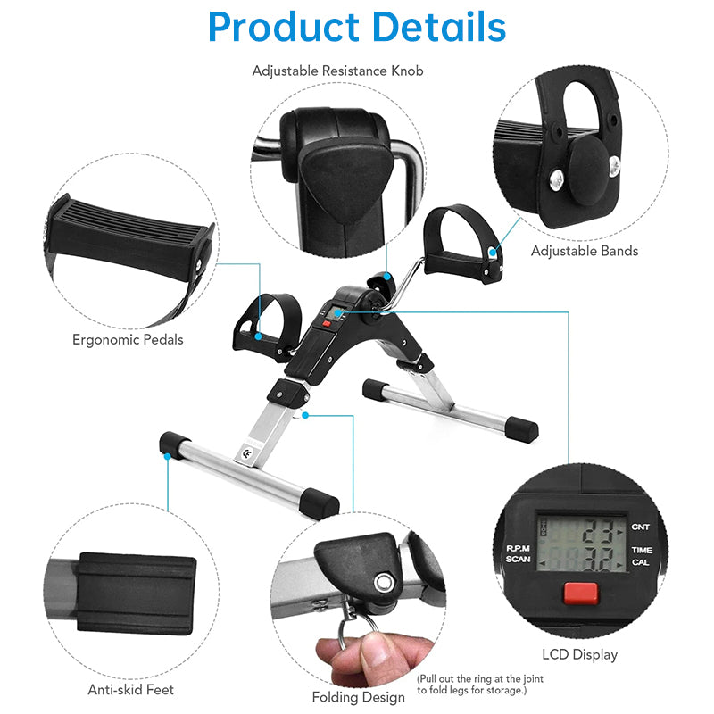Space-Saving Mini Exercise Bike with LCD Monitor & Adjustable Resistance – Arm & Leg Workout, Black/Silver