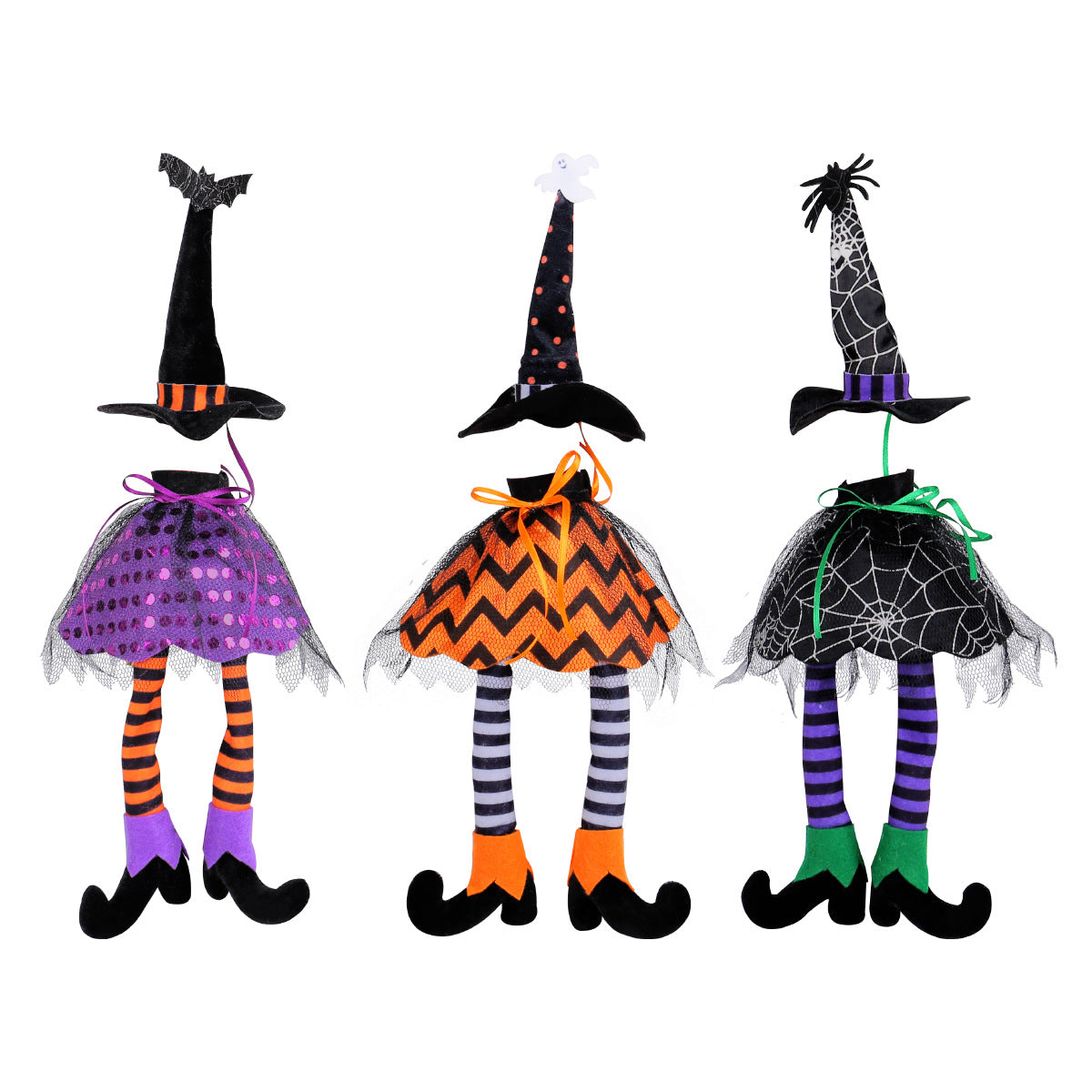 Halloween Witch Wine Bottle Cover – Spiderweb Dress & Striped Legs Novelty Bottle Topper Decoration