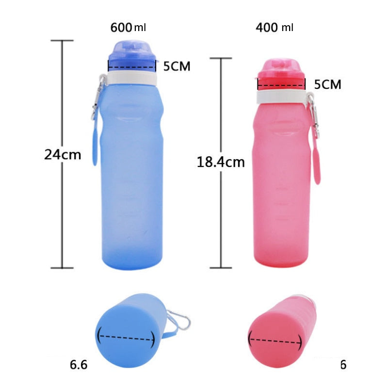 Collapsible Silicone Water Bottle with Lid, 400–600 ml