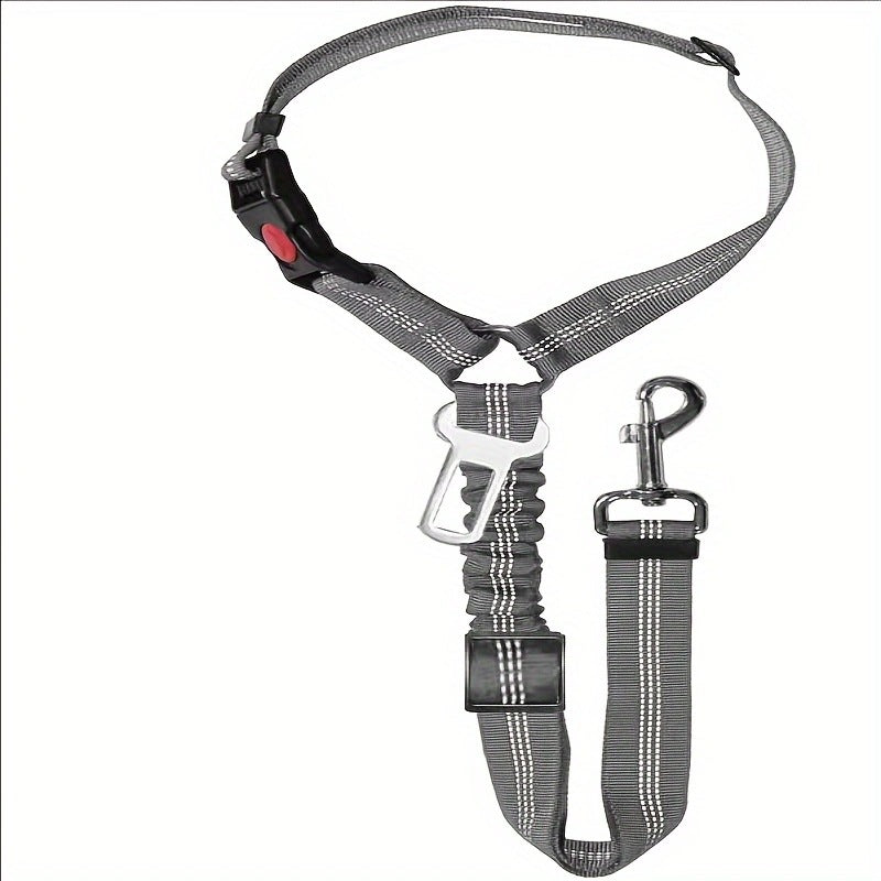 2-in-1 Adjustable Dog Car Seat Belt & Leash – Bungee Elastic, Reflective Nylon, Universal Buckle & Swivel Snap Hook | Dogs | 9 Colors