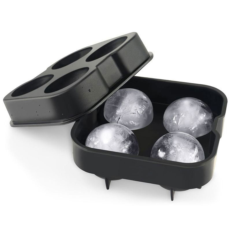 Silicone Ice Ball Mold Tray – 4 Large Sphere Ice Cube Maker for Cocktails & Whiskey