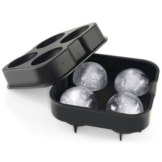 Silicone Ice Ball Mold Tray – 4 Large Sphere Ice Cube Maker for Cocktails & Whiskey