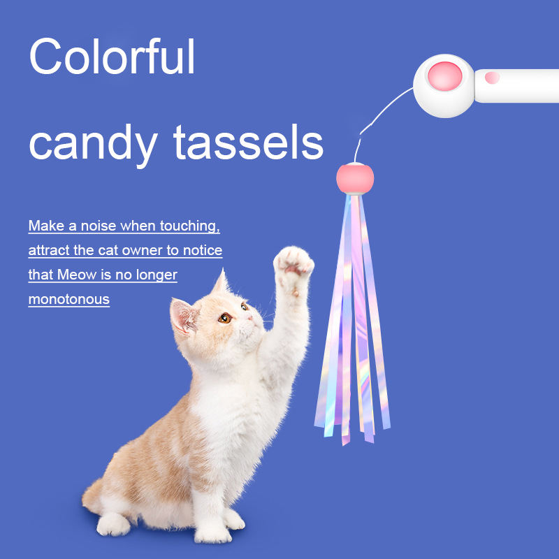 2-in-1 Telescoping Cat Wand Toy – Laser Ball Head, 100cm Feather & Ribbon Teaser, Catnip-Compatible | Cats & Kittens | Pink & Blue