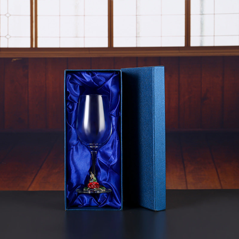 Enamel Rose Crystal Wine Glass | Hand-Painted Goblet & Decanter Gift Set
