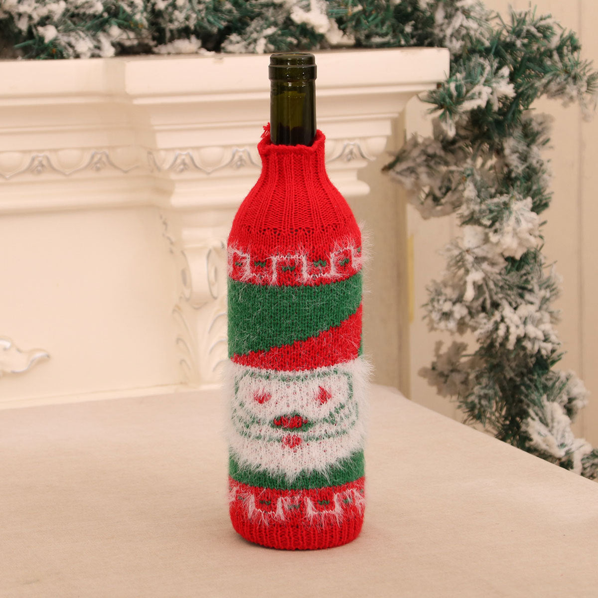Christmas Fuzzy Knitted Wine Bottle Sweater Cover – Santa Claus & Snowman Holiday Bottle Decoration