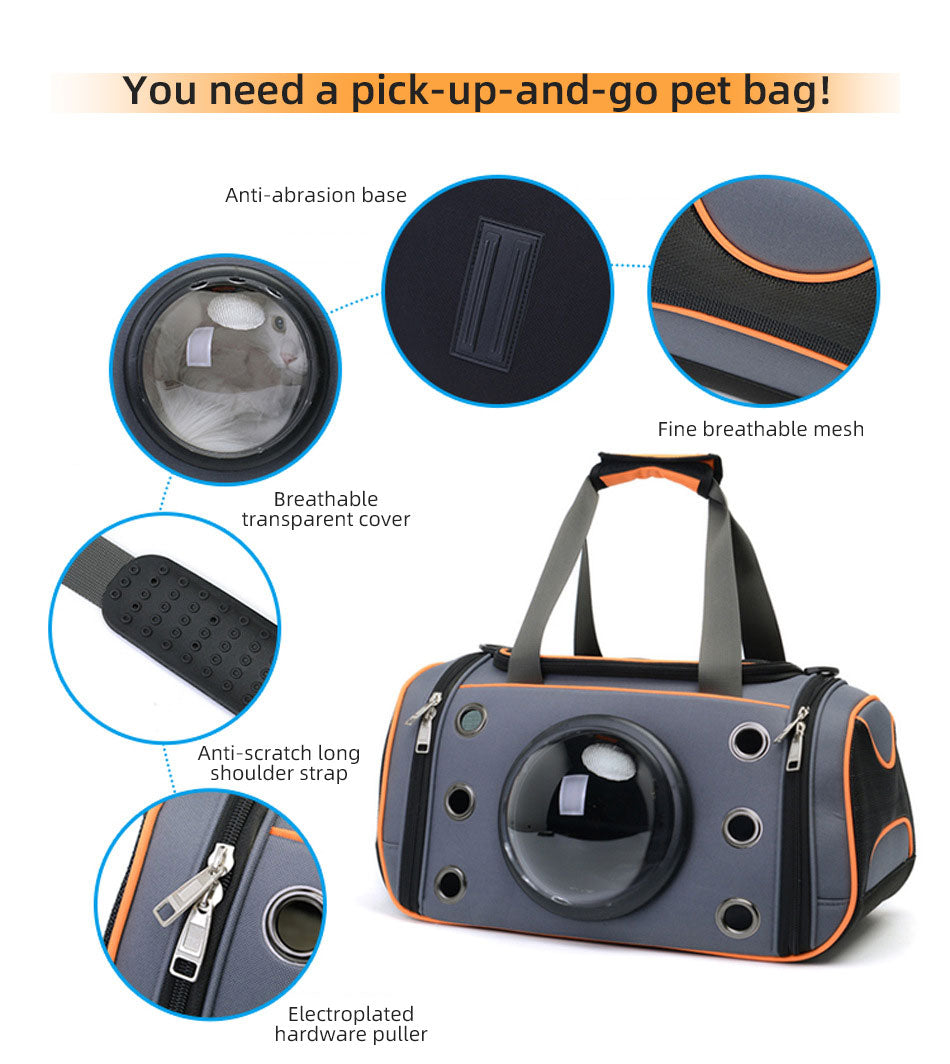 Space Capsule Pet Carrier Bag with Bubble Window – Breathable Oxford, 16L, Shoulder Strap | Cats & Small Dogs | 2 Sizes, 2 Colors