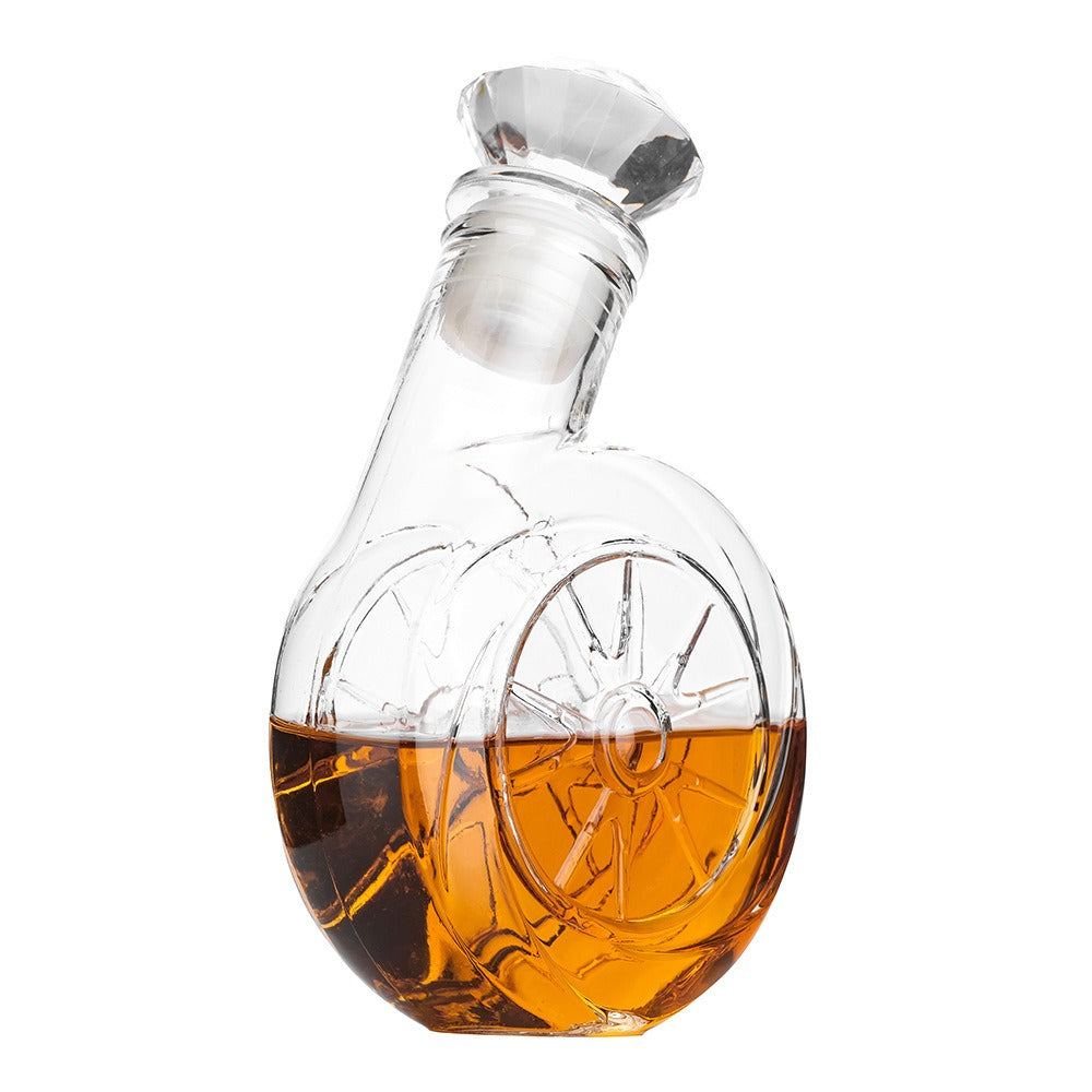 Turbo Wheel Whiskey & Wine Decanter – 500ml Globe Decanter with Diamond Stopper | Unique Car Enthusiast Bar Gift