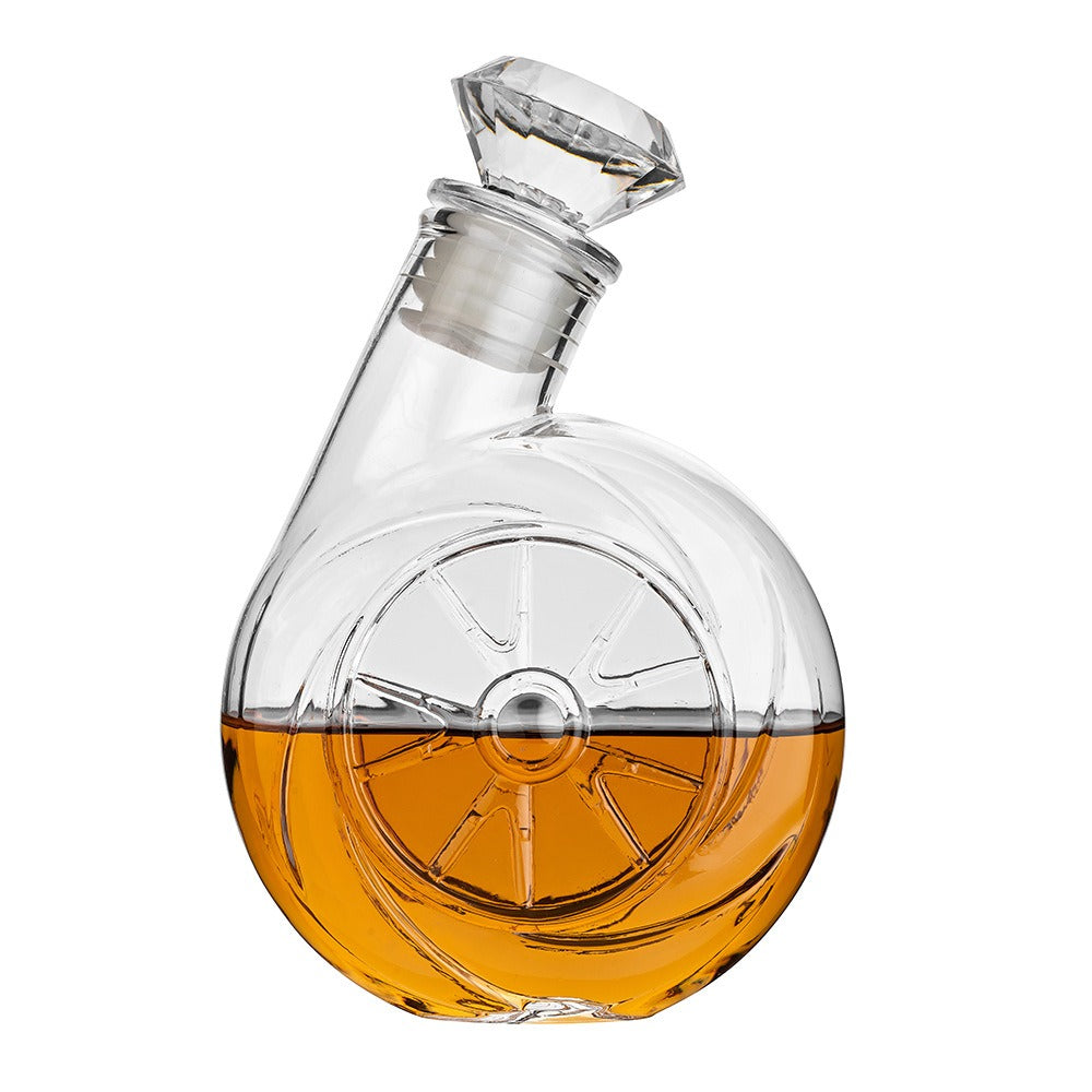 Turbo Wheel Whiskey & Wine Decanter – 500ml Globe Decanter with Diamond Stopper | Unique Car Enthusiast Bar Gift