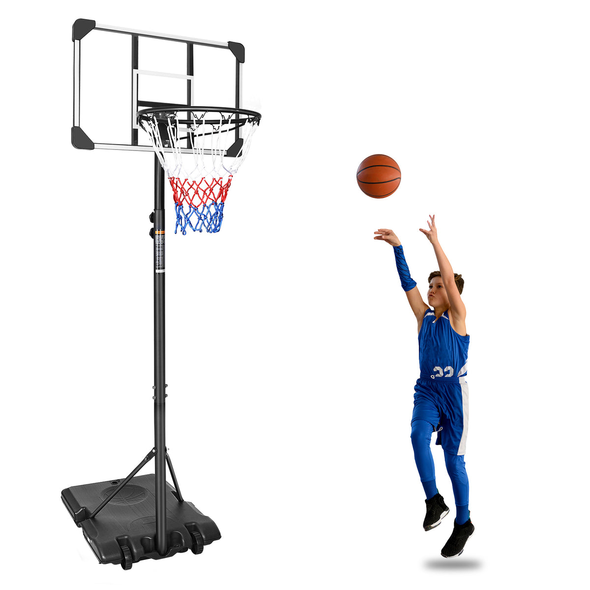 Portable Adjustable Basketball Hoop with 28-Inch Backboard and Wheels