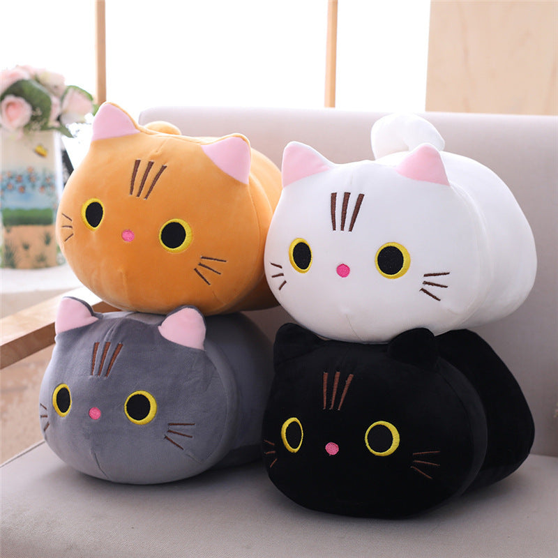 Cute Cat Cylindrical Plush Pillow – Soft Long Bolster for Napping, Bed & Office