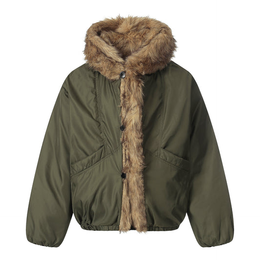 Oversized Faux Fur Trim Hooded Jacket