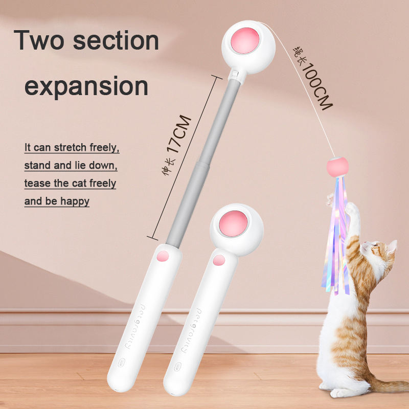 2-in-1 Telescoping Cat Wand Toy – Laser Ball Head, 100cm Feather & Ribbon Teaser, Catnip-Compatible | Cats & Kittens | Pink & Blue