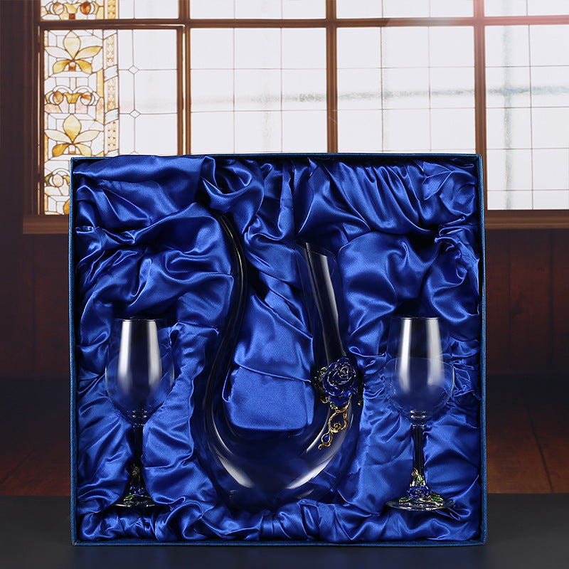 Enamel Rose Crystal Wine Glass | Hand-Painted Goblet & Decanter Gift Set