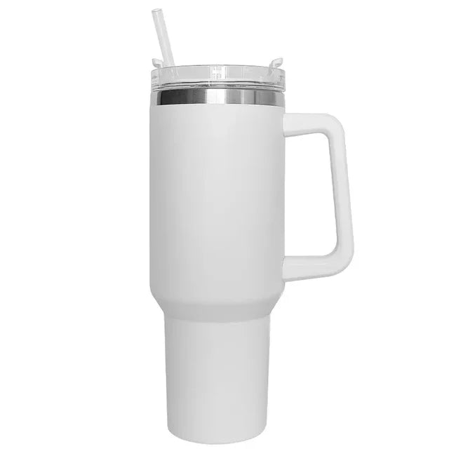 40oz Insulated Stainless Steel Tumbler with Handle, Lid & Straw – Travel Coffee Cup