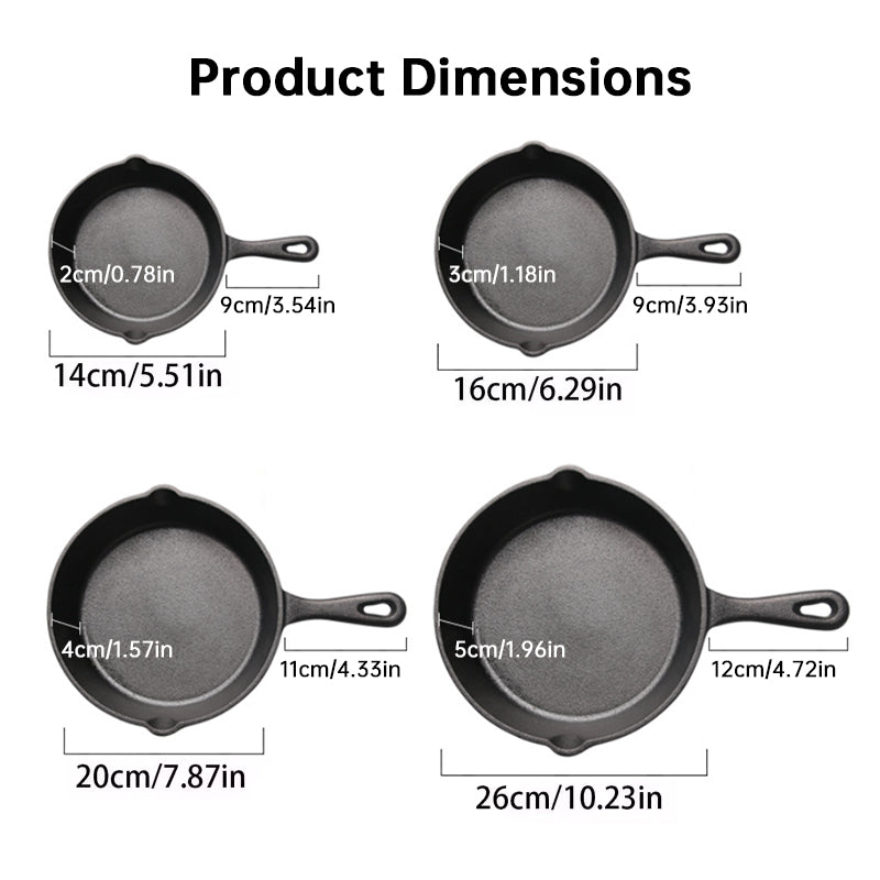 4-Pack Cast Iron Skillet Set – Pre-Seasoned Frying Pans for All Stovetops