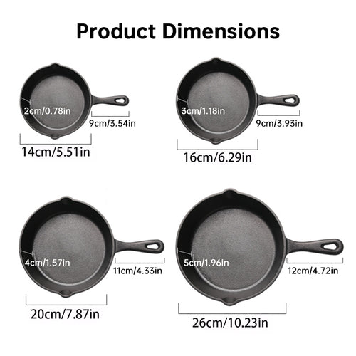 4-Pack Cast Iron Skillet Set – Pre-Seasoned Frying Pans for All Stovetops