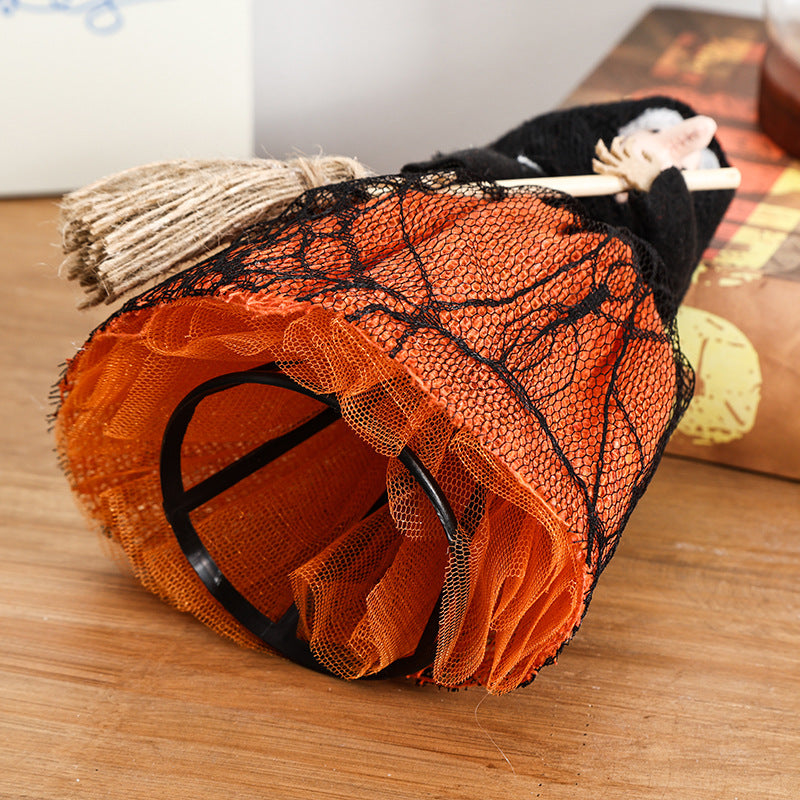 Halloween Witch & Broom Fabric Ornament, Black or Orange