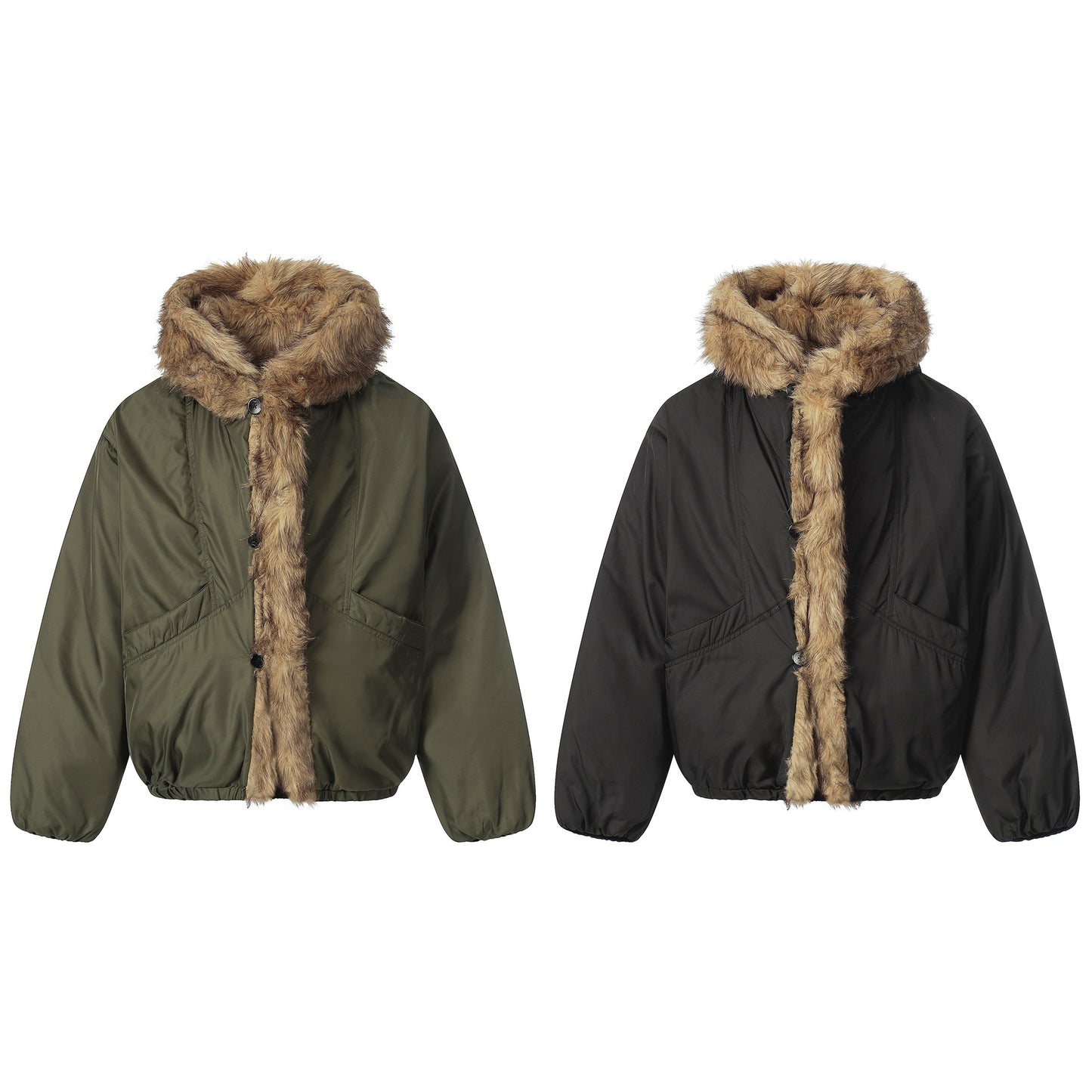 Oversized Faux Fur Trim Hooded Jacket