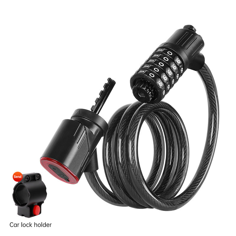 5-Digit Combination Bike Lock with Rechargeable Tail Light – Anti-Theft Steel Cable Chain Lock