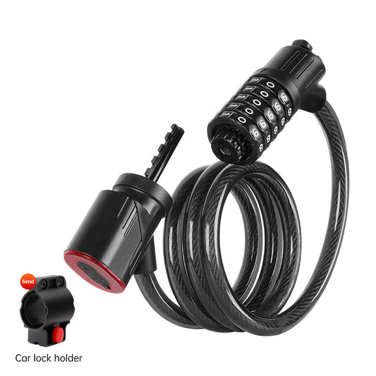 5-Digit Combination Bike Lock with Rechargeable Tail Light – Anti-Theft Steel Cable Chain Lock