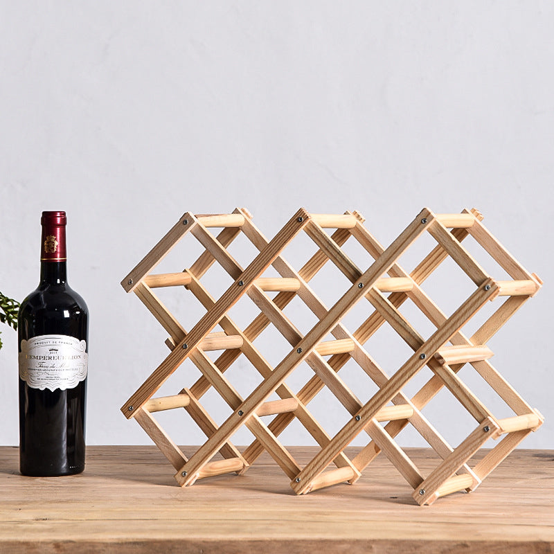 Foldable Solid Wood Wine Rack – Diamond Lattice Countertop Bottle Holder | Natural & Carbonized | 3, 5, 6 & 10 Bottle
