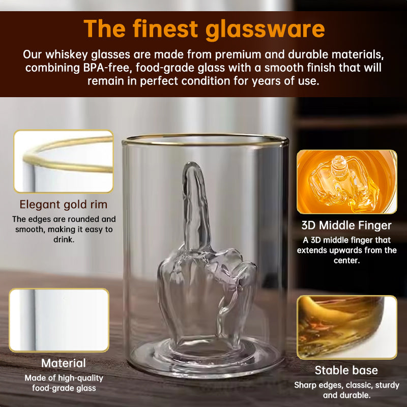 Middle Finger Whiskey Glass – 3D Sculpted Funny Novelty Tumbler for Bourbon, Scotch & Cocktails