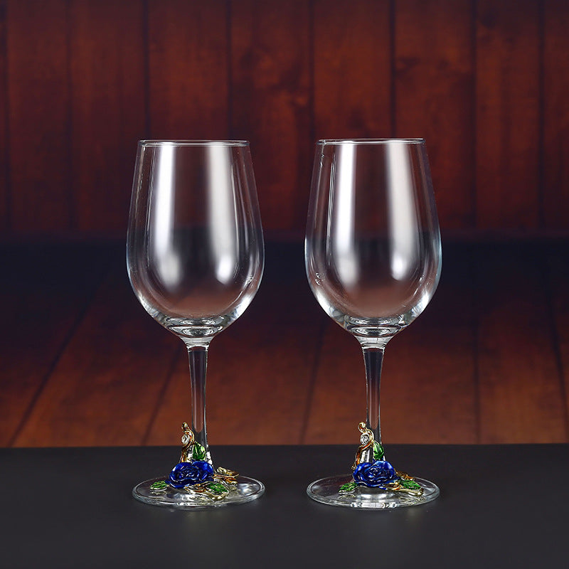 Enamel Rose Crystal Wine Glass | Hand-Painted Goblet & Decanter Gift Set