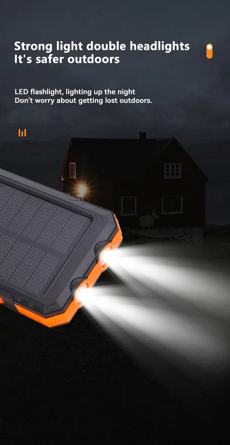 10,000mAh Solar Power Bank with Flashlights & Compass