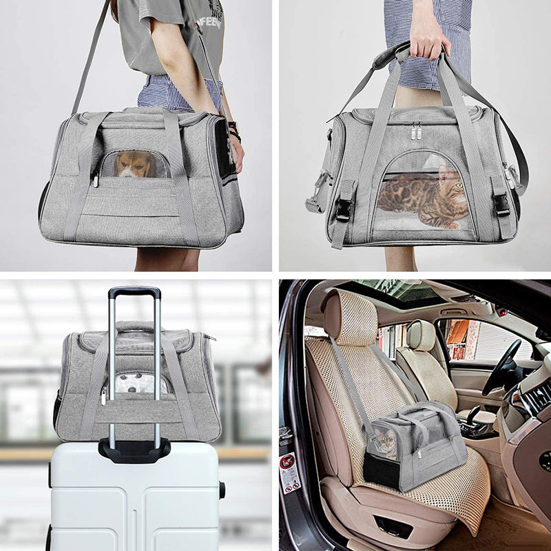 Soft-Sided Oxford Pet Carrier Bag with Wool Cushion – Mesh Ventilation, Top Handle & Shoulder Strap | Cats & Dogs up to 10kg | 6 Colors