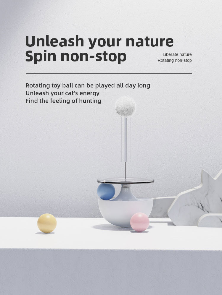 Self-Righting Tumbler Cat Toy – Weighted Base, Spring Wand, Pom-Pom & Ribbon Teaser | Hands-Free | Cats | White, Peacock Green & Pink