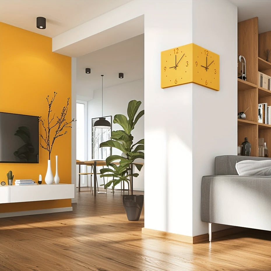 Nordic Dual-Face Corner Clock with LED Night Glow & Silent Movement