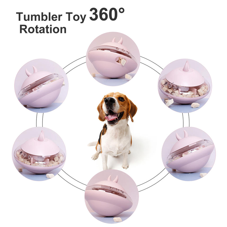 UFO Treat-Dispensing Dog Toy – Self-Righting Wobble Base, Leak Food Ball, Bunny-Ear Design | Mental Enrichment | Dogs | Pink, Blue & Green