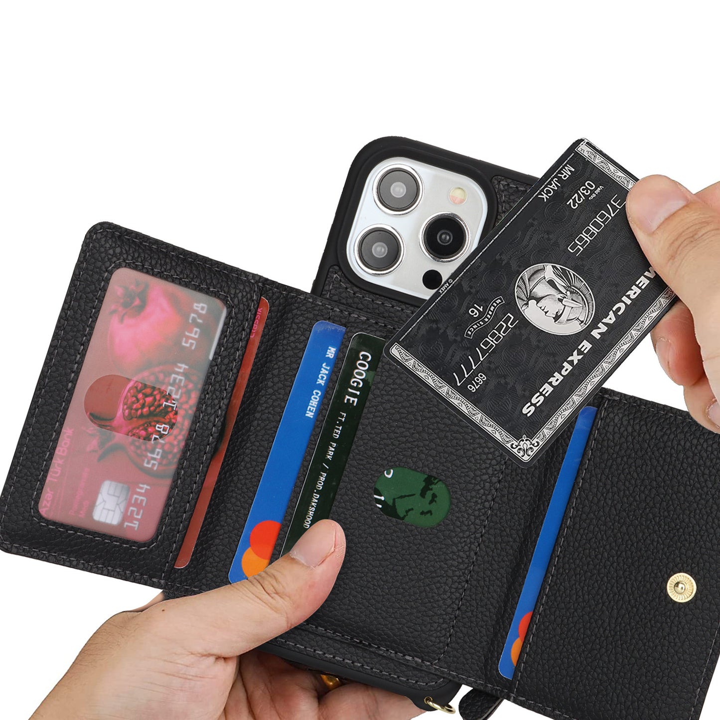 TPU + PU Zipper Crossbody Phone Case for iPhone 7–17