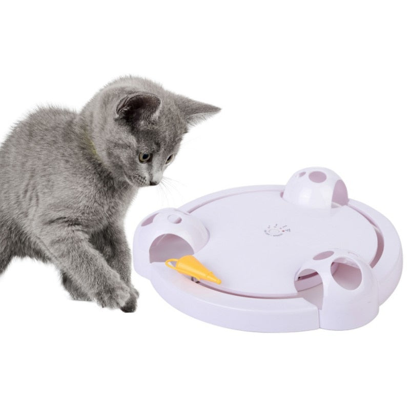 Automatic Rotating Cat Teaser Toy – Electric Spinning Mouse Lure, Paw-Hole Swipe Base | Hands-Free Interactive Play | White