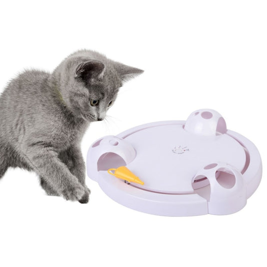 Automatic Rotating Cat Teaser Toy – Electric Spinning Mouse Lure, Paw-Hole Swipe Base | Hands-Free Interactive Play | White