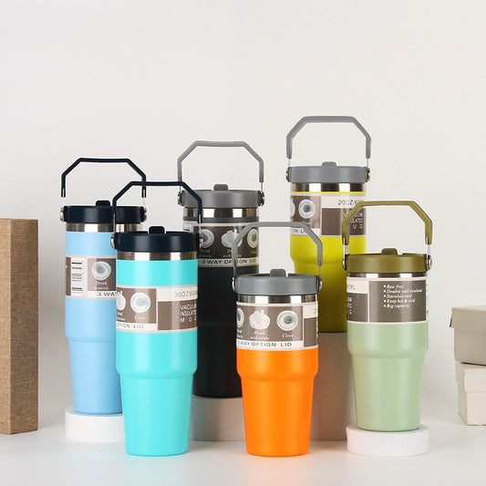 20oz/30oz Insulated Stainless Steel Car Cup with Handle & Lid – Vacuum Travel Tumbler