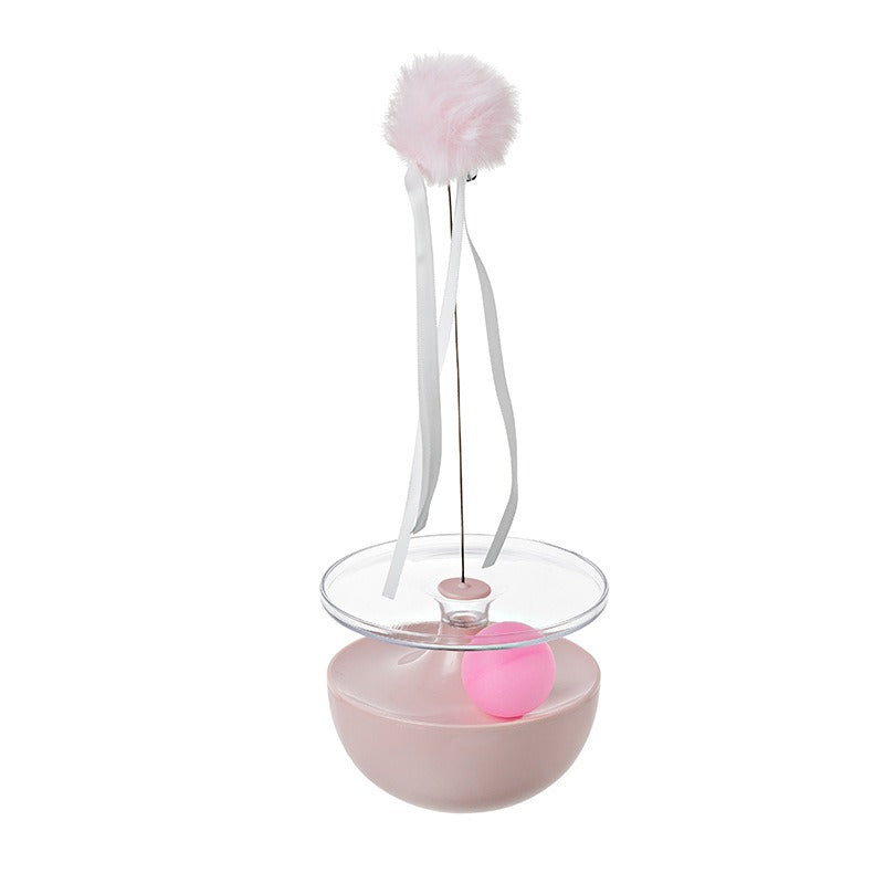 Self-Righting Tumbler Cat Toy – Weighted Base, Spring Wand, Pom-Pom & Ribbon Teaser | Hands-Free | Cats | White, Peacock Green & Pink