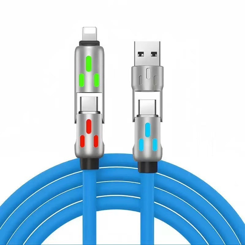 4-in-1 LED Silicone Charging Cable with 100W PD and USB-C