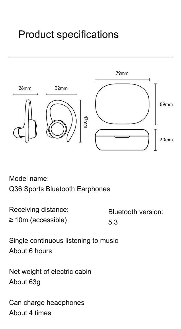 Q36 TWS Sports Bluetooth Earbuds – Hanging Ear Sweatproof Wireless Earphones