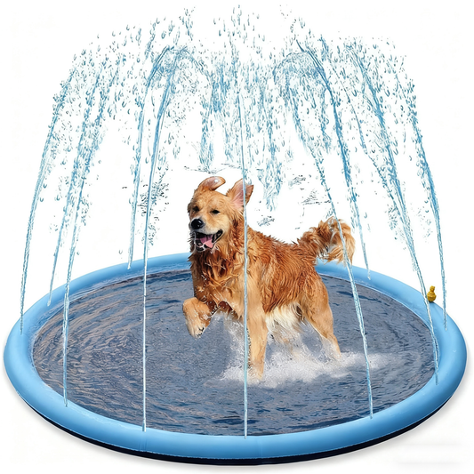 Thickened PVC Pet Splash Pad & Sprinkler Mat – Inflatable Ring Border, Hose-Connect Water Play | 4 Sizes | Indoor & Outdoor