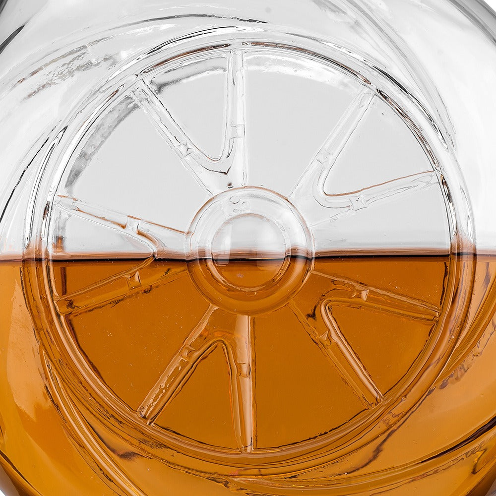 Turbo Wheel Whiskey & Wine Decanter – 500ml Globe Decanter with Diamond Stopper | Unique Car Enthusiast Bar Gift
