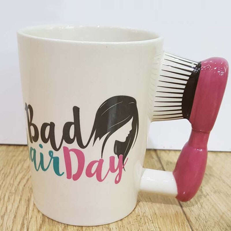 300ml Creative Ceramic Mug – Beauty Tool Shaped Handle (Lipstick, Comb, Hair Dryer & More)