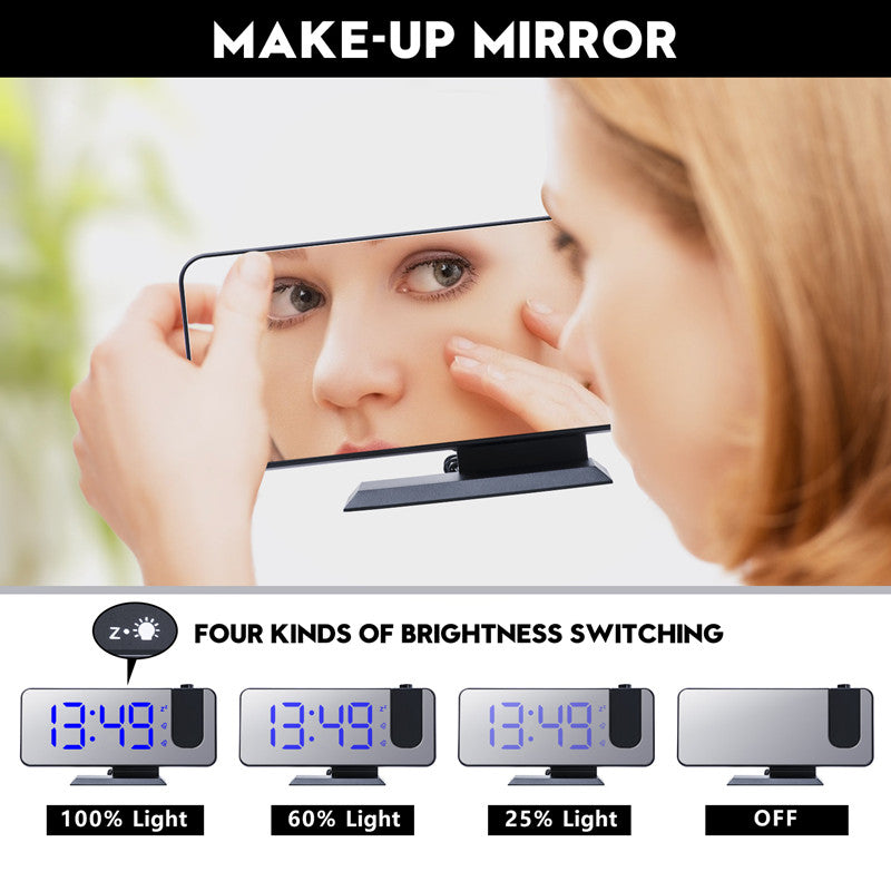 LED Mirror Projection Alarm Clock with RGB Display & Dual Alarms