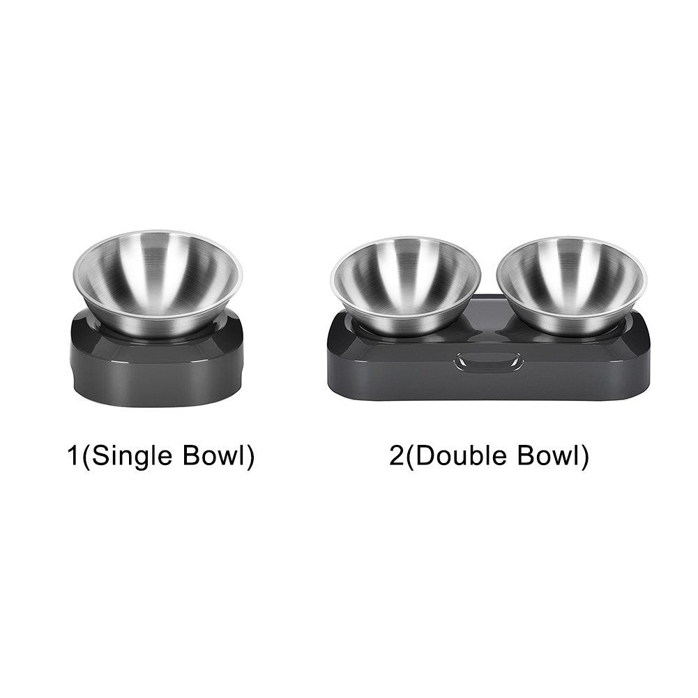 Tilted Raised Stainless Steel Pet Bowl – 15° Angled Base, Ergonomic Posture, Removable Bowl | Cats & Dogs | Single & Double