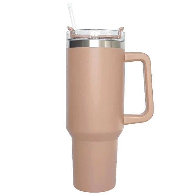 40oz Insulated Stainless Steel Tumbler with Handle, Lid & Straw – Travel Coffee Cup