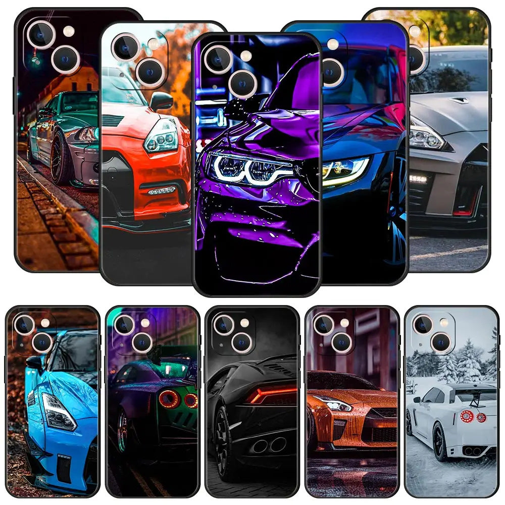 Blue & Red JDM Sports Car TPU Phone Case for iPhone 12–15