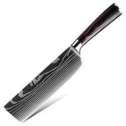 Damascus-Pattern Laser Etched Kitchen Knife | Colored Wood Handle | 10 Styles