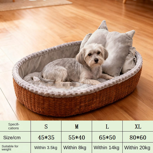 Oval Bolster Pet Sofa Bed with Throw Pillows – Fleece, Half-Enclosed, Machine Washable | Dogs & Cats | S–XL | 4 Colors