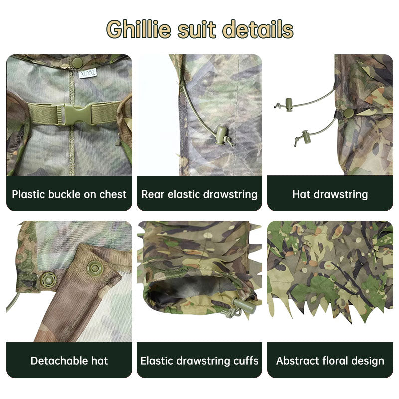 3D Leafy Ghillie Suit Jacket with Hood | Tactical Camo Cloak for Hunting & Airsoft